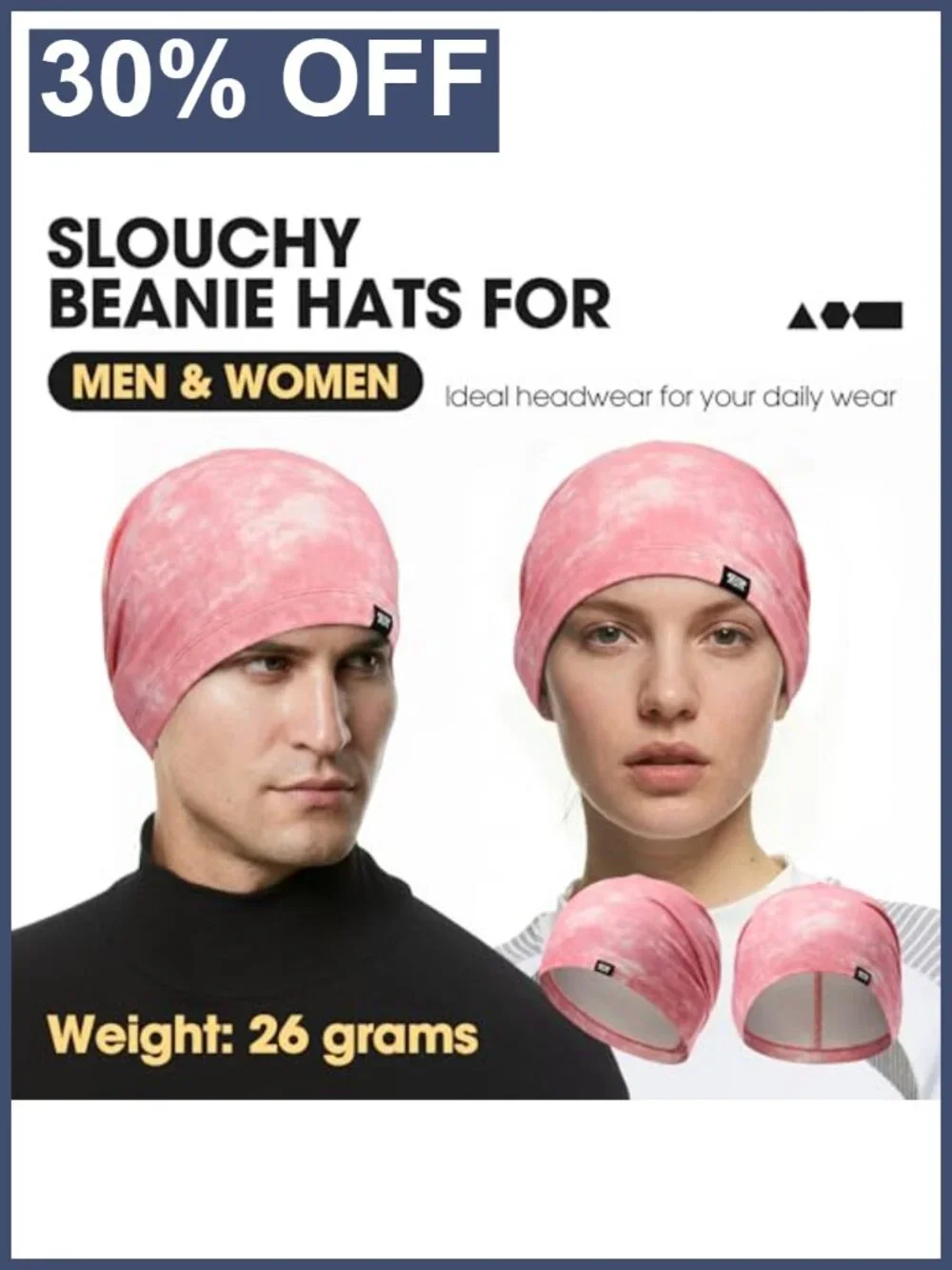 2 Pack Slouchy Beanie for Men Women, 92% Rayon 8% Spandex, Breathable,
